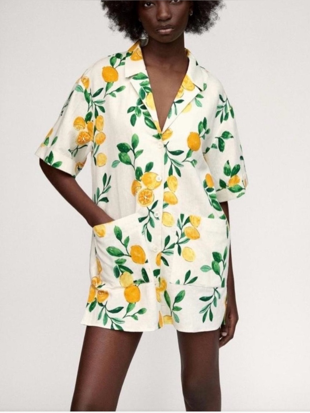 Zara White Mini Dress with Yellow Lemon Print